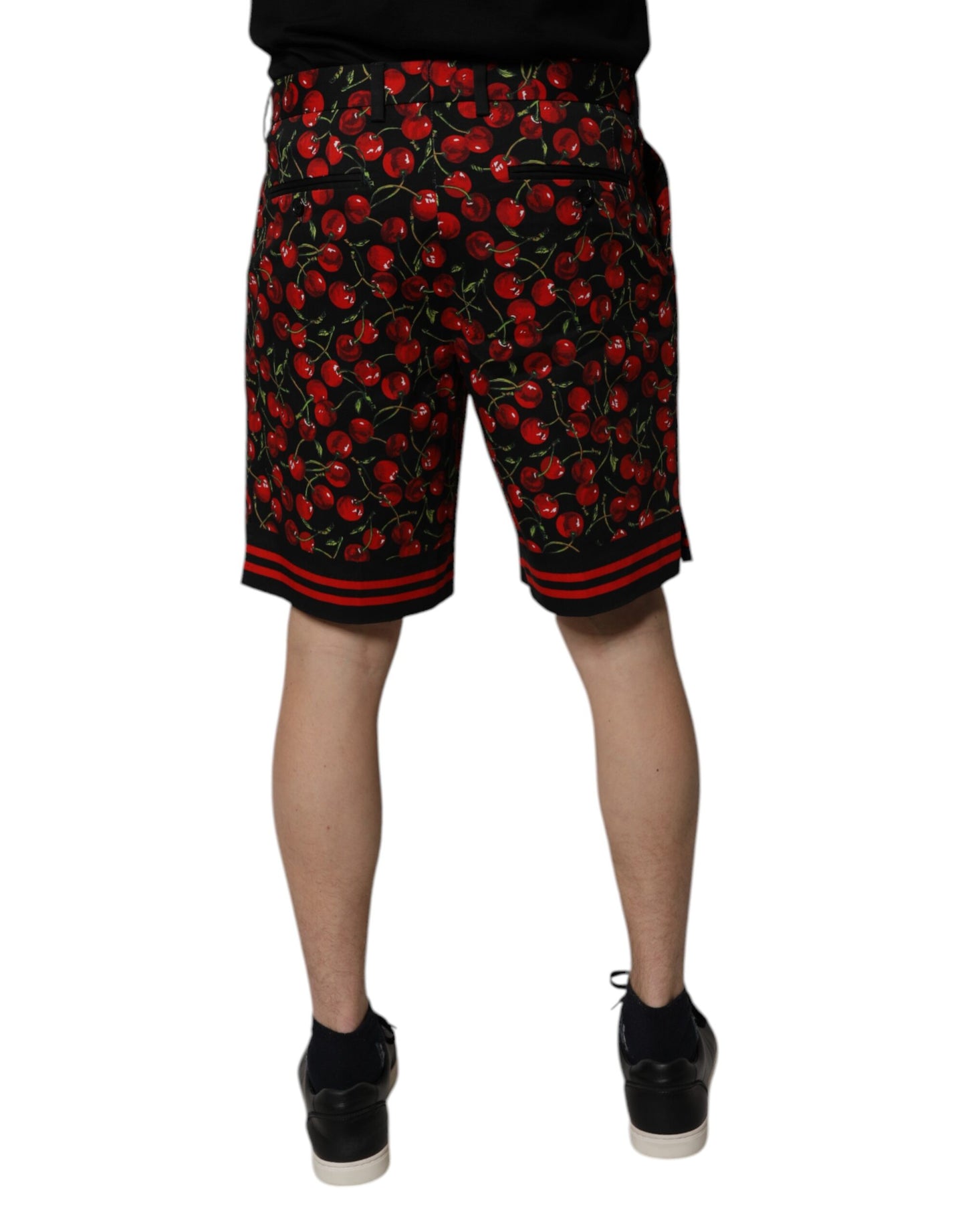 Dolce &amp; Gabbana – Bermudashorts aus Baumwolle mit schwarzem und rotem Kirschdruck