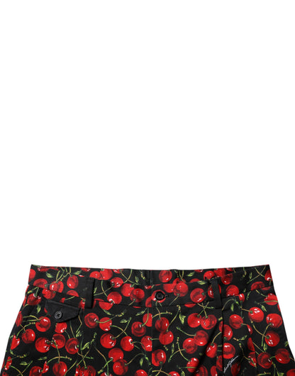Dolce &amp; Gabbana – Bermudashorts aus Baumwolle mit schwarzem und rotem Kirschdruck