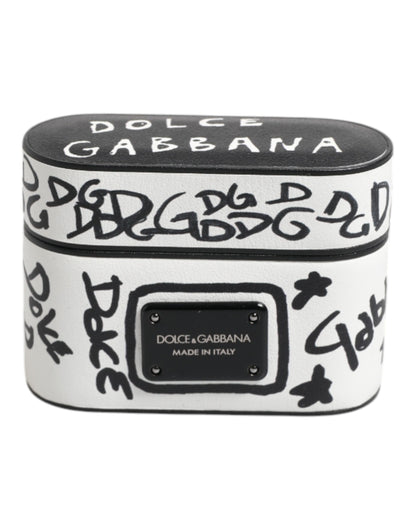 Dolce &amp; Gabbana – Airpods-Hülle aus schwarz-weißem Leder mit geprägtem Logo