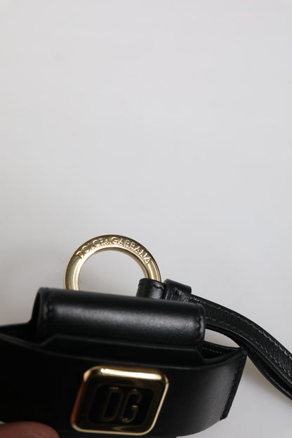 Dolce &amp; Gabbana – Airpods-Hülle mit schwarzem Lederarmband und goldenem Metall-Logo