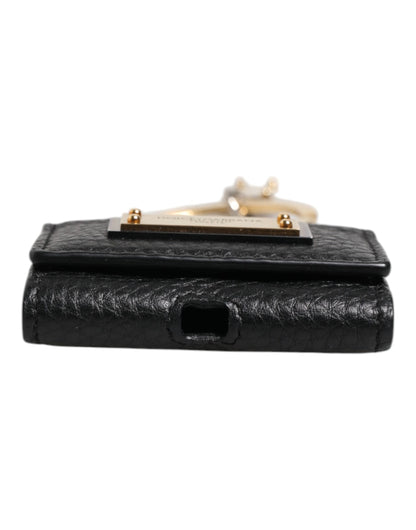 Dolce &amp; Gabbana – Airpods-Hülle mit schwarzem Lederarmband und goldenem Metall-Logo