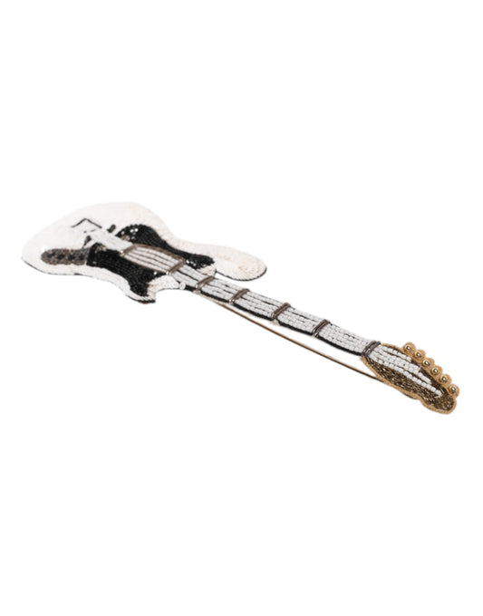 Dolce &amp; Gabbana – Gitarren-Brosche mit Logo und Perlen aus goldenem Messing