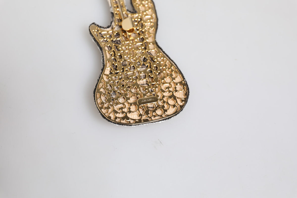 Dolce &amp; Gabbana – Gitarren-Brosche mit Logo und Perlen aus goldenem Messing