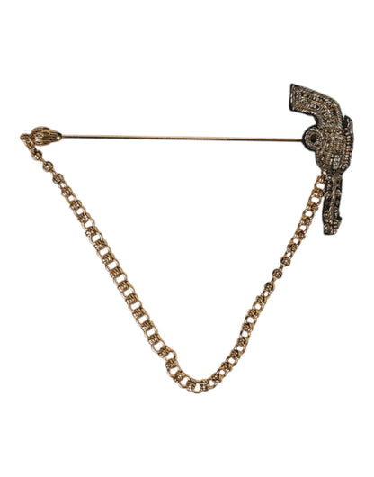 Dolce &amp; Gabbana Revolver-Brosche, Anstecknadel, Schwarzgold, Messing, Kupfer