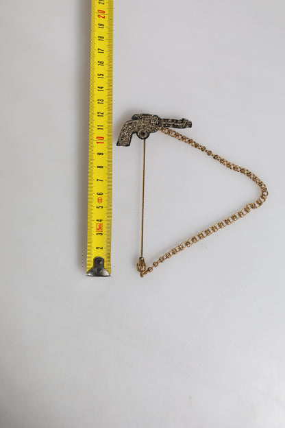 Dolce &amp; Gabbana Revolver-Brosche, Anstecknadel, Schwarzgold, Messing, Kupfer