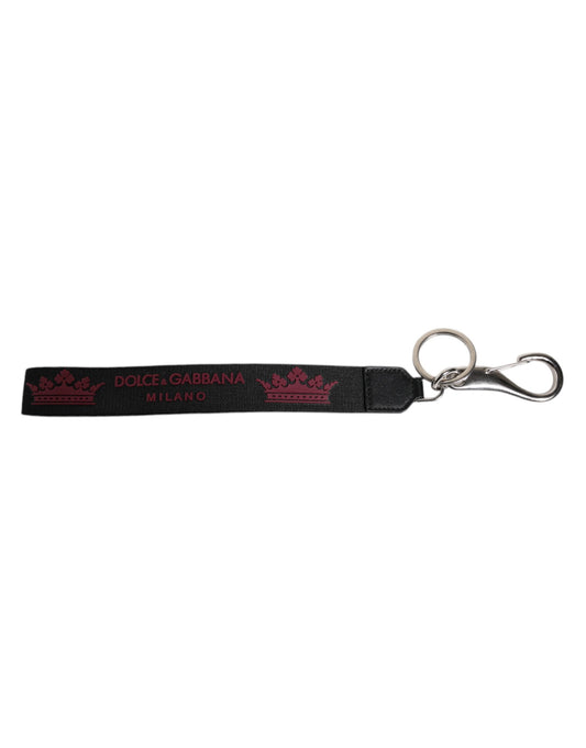 Dolce & Gabbana Black Nylon Logo DG Crown Men's Holder Keychain Keyring
