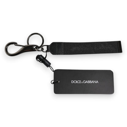 Dolce &amp; Gabbana Schwarz Logo Nylon Silber Messing Männer Halter Schlüsselanhänger Schlüsselanhänger
