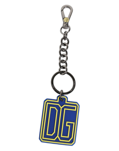 Dolce & Gabbana Blue Yellow DG Rubber Logo Silver Men's Keychain Keyring