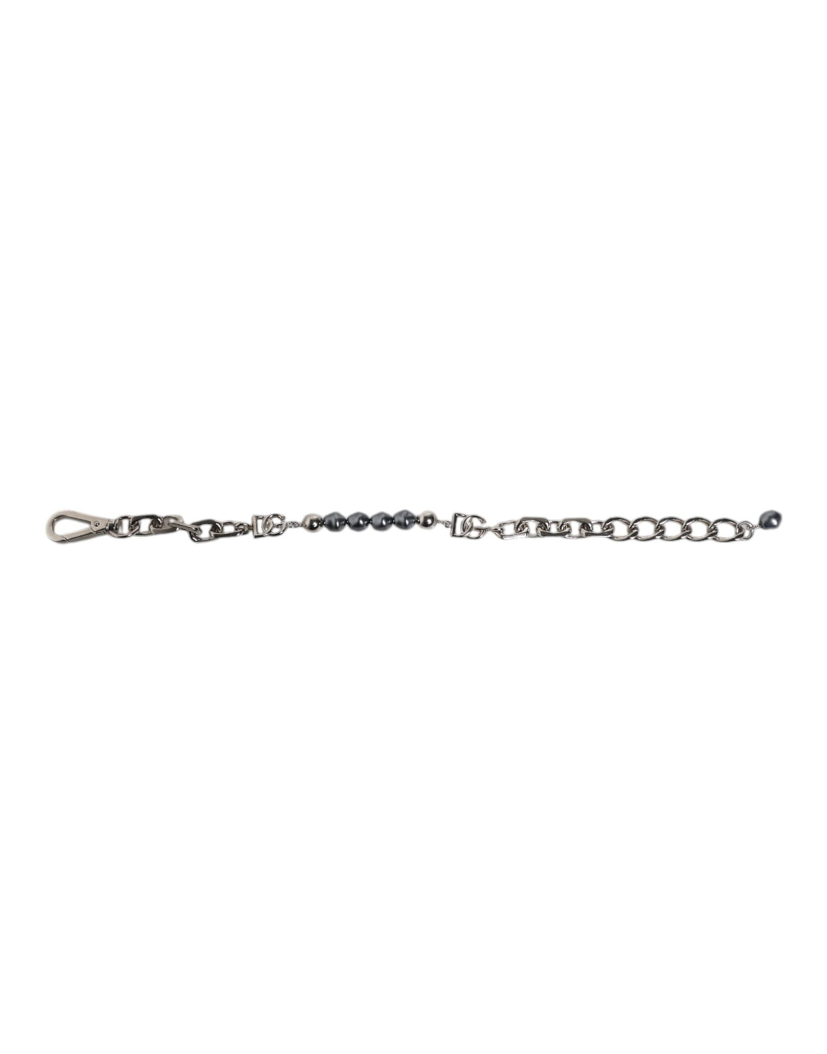 Dolce &amp; Gabbana Silberfarbenes Kettenarmband mit Karabinerverschluss und grauen Perlen