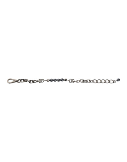 Dolce &amp; Gabbana Silberfarbenes Kettenarmband mit Karabinerverschluss und grauen Perlen