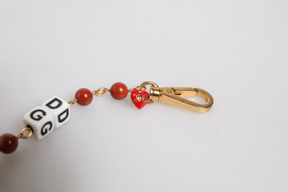 Dolce &amp; Gabbana – Mehrfarbiges, goldfarbenes Messingkettenarmband mit DG-Logo und Würfeln