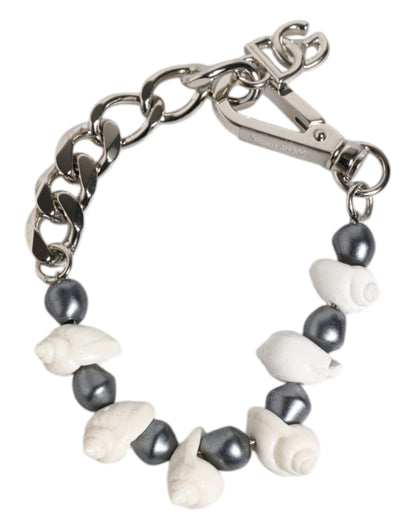 Dolce &amp; Gabbana – Armband mit Muschelanhänger und DG-Logo in Silbertönen aus Messing