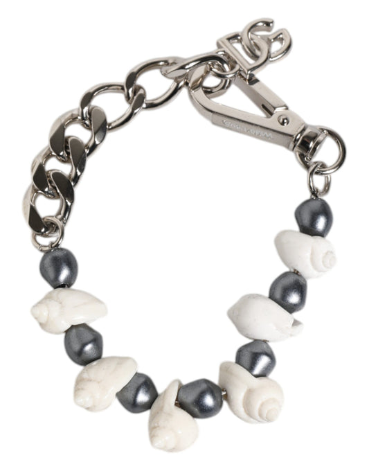 Dolce &amp; Gabbana – Armband mit Muschelanhänger und DG-Logo in Silbertönen aus Messing