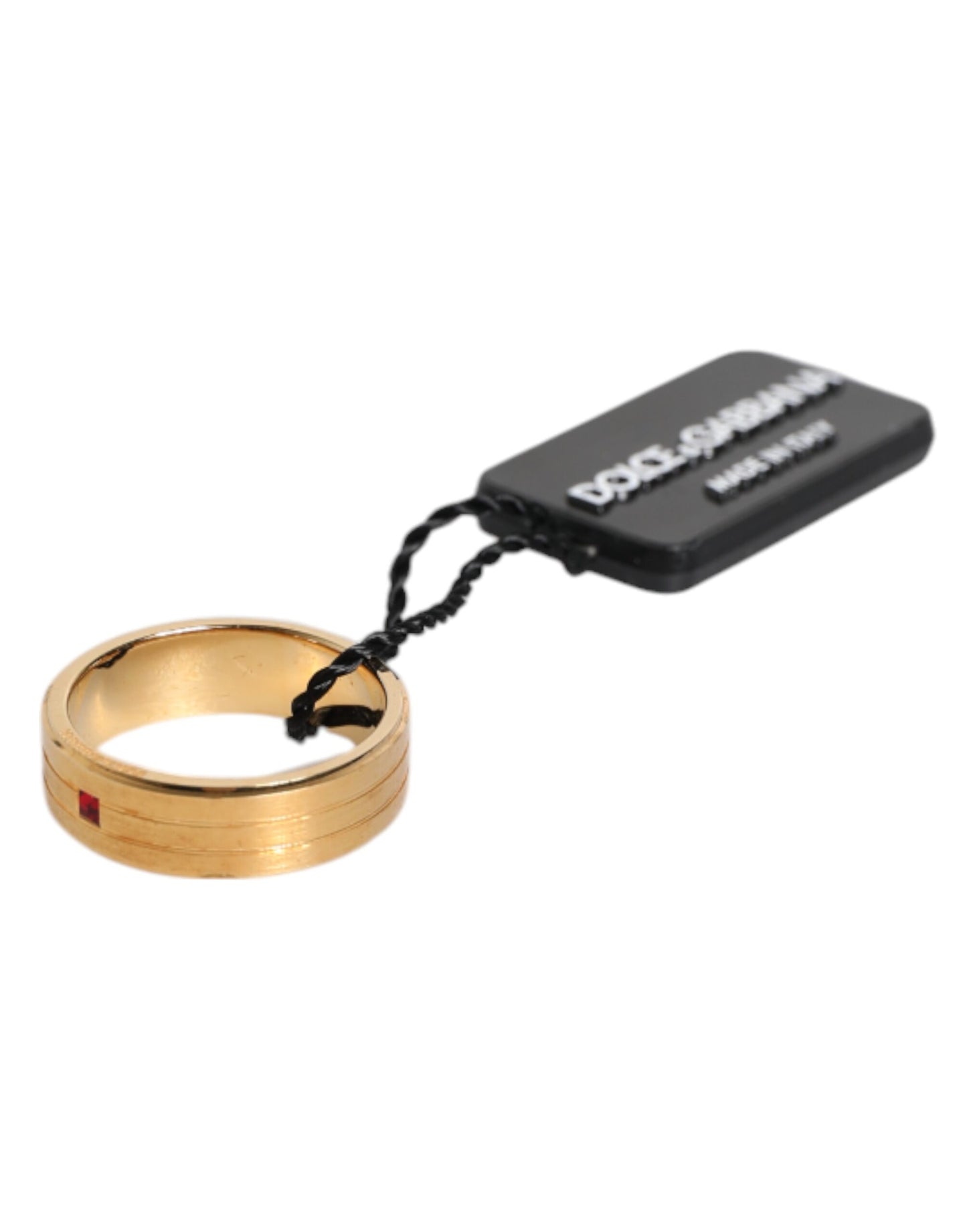 Dolce &amp; Gabbana – Goldfarbener Messingring mit rotem Kristall und DG-Logo