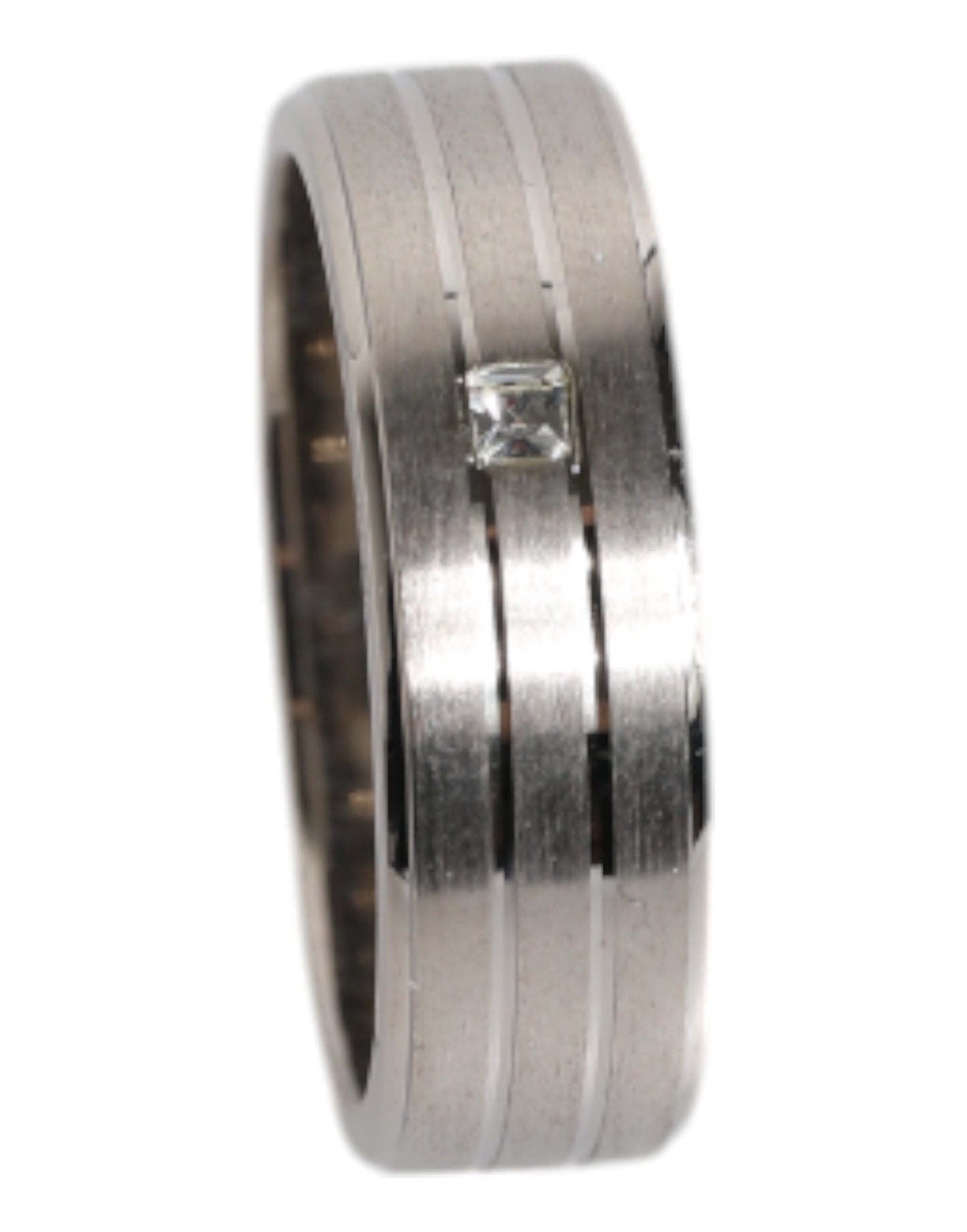 Dolce &amp; Gabbana – Silberfarbener Messingring mit DG-Logo und klarem Kristall