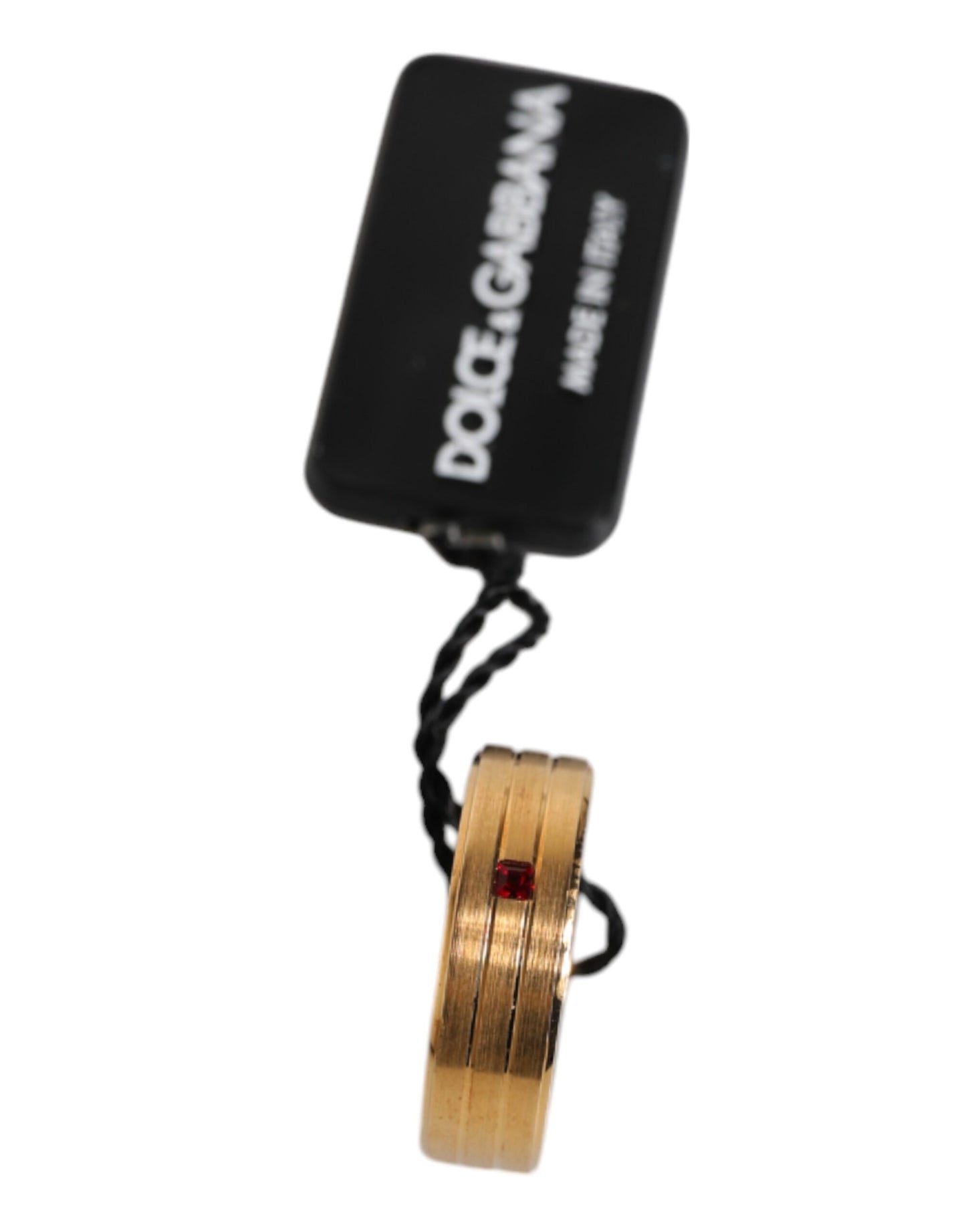 Dolce &amp; Gabbana – Goldfarbener Messingring mit rotem Kristall und DG-Logo