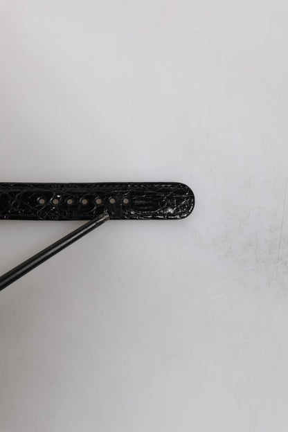 Dolce &amp; Gabbana Armband aus schwarzem exotischem Leder mit goldfarbener Metallschnalle