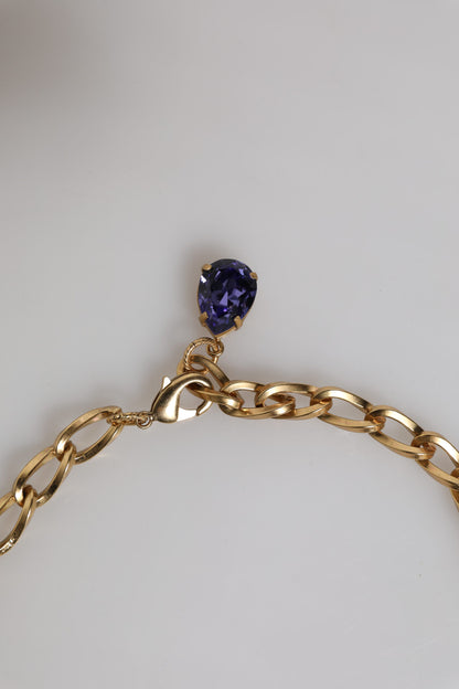 Dolce &amp; Gabbana – Halskette aus goldenem Messing mit Blumenkristallen und Perlenverzierung