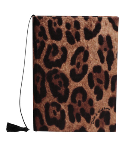 Dolce &amp; Gabbana Braun-Schwarzes Polyester-Notizbuch mit Leoparden-Logo-Print