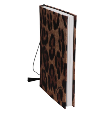 Dolce &amp; Gabbana Braun-Schwarzes Polyester-Notizbuch mit Leoparden-Logo-Print
