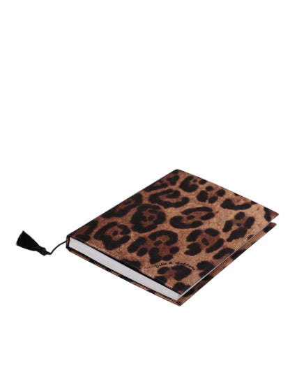 Dolce &amp; Gabbana Braun-Schwarzes Polyester-Notizbuch mit Leoparden-Logo-Print