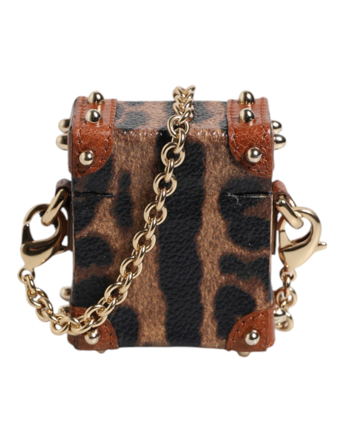 Dolce &amp; Gabbana – Airpods-Hülle mit braunem Leoparden-Logo aus Metall und goldener Kette