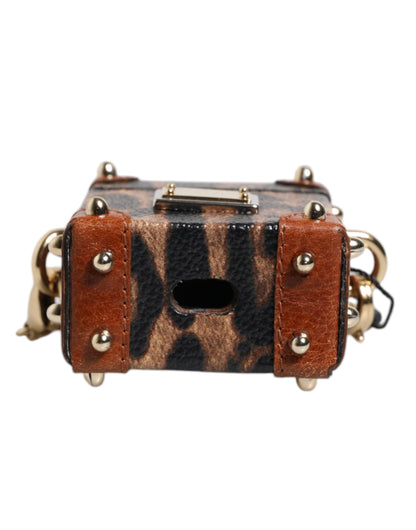 Dolce &amp; Gabbana – Airpods-Hülle mit braunem Leoparden-Logo aus Metall und goldener Kette