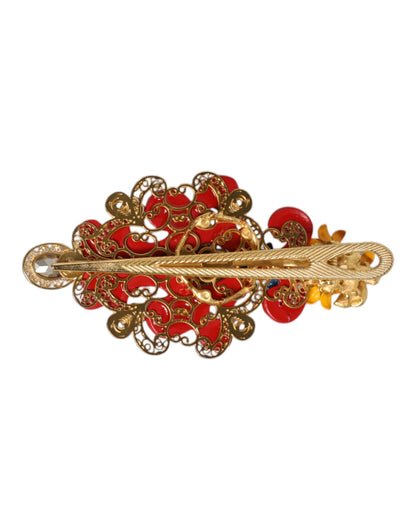 Dolce &amp; Gabbana Multicolor Spring CARRETTO Haarspange aus goldenem Messing mit Kristallen