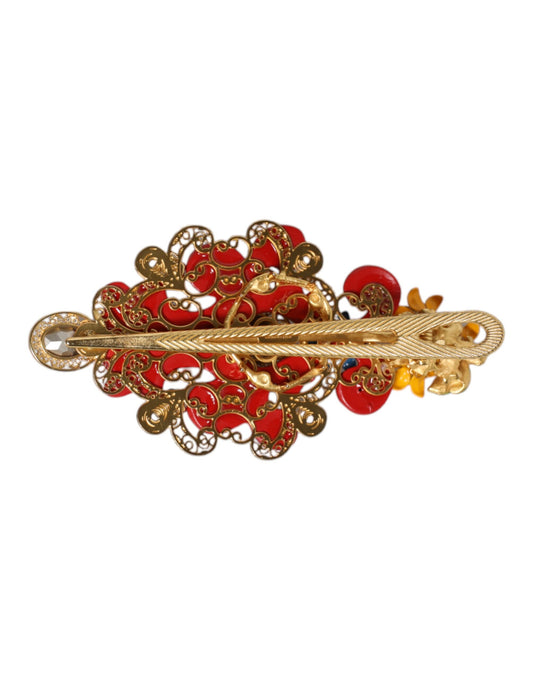 Dolce &amp; Gabbana Multicolor Spring CARRETTO Haarspange aus goldenem Messing mit Kristallen