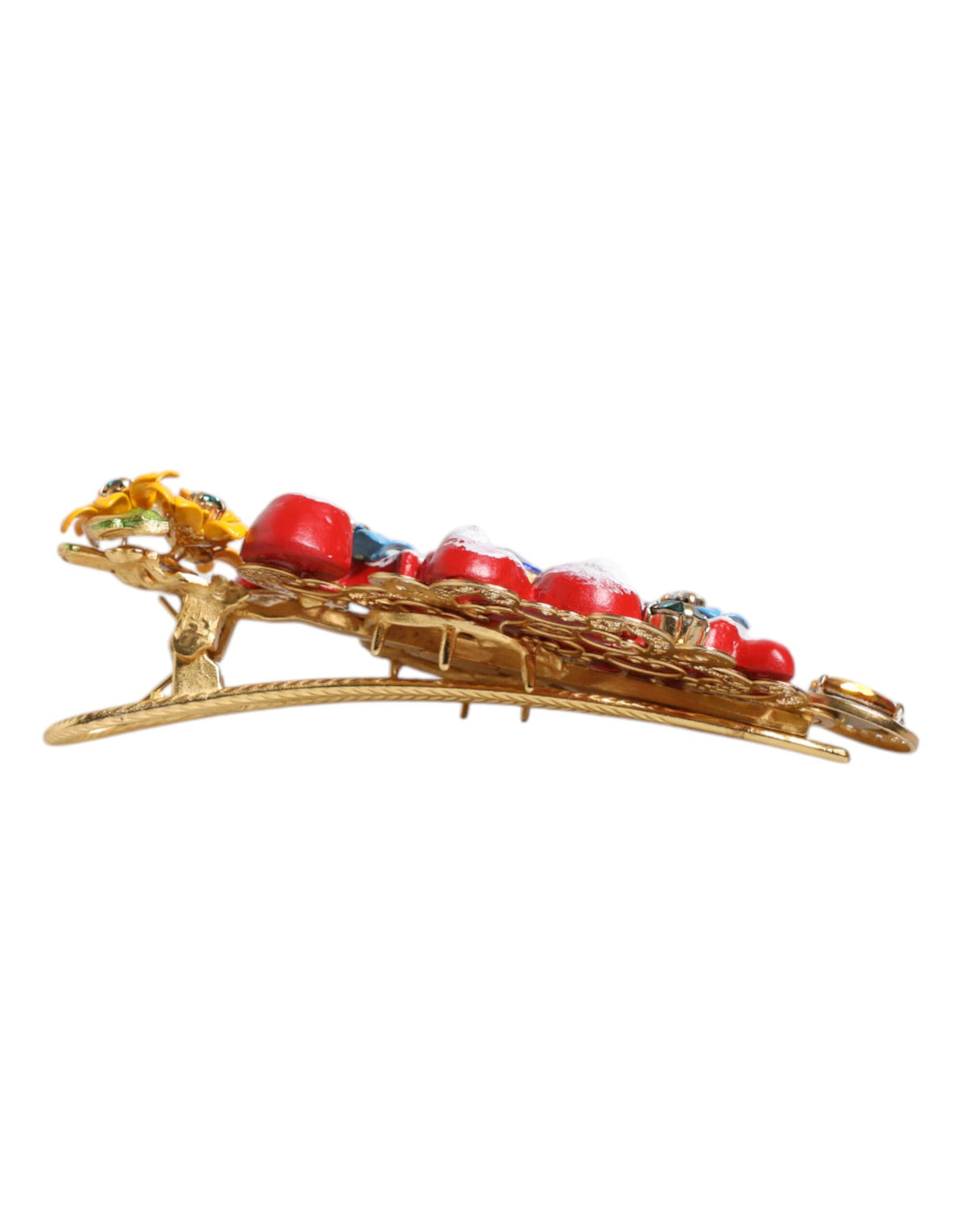 Dolce &amp; Gabbana Multicolor Spring CARRETTO Haarspange aus goldenem Messing mit Kristallen