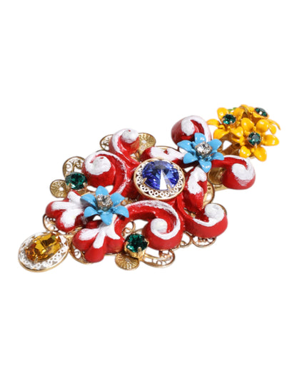 Dolce &amp; Gabbana Multicolor Spring CARRETTO Haarspange aus goldenem Messing mit Kristallen