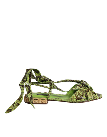 Dolce & Gabbana Green Animal Print Ankle Wrap Sandals Shoes