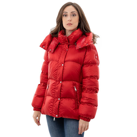 Rote, durchgehende Jacke aus Polyamid hinzufügen