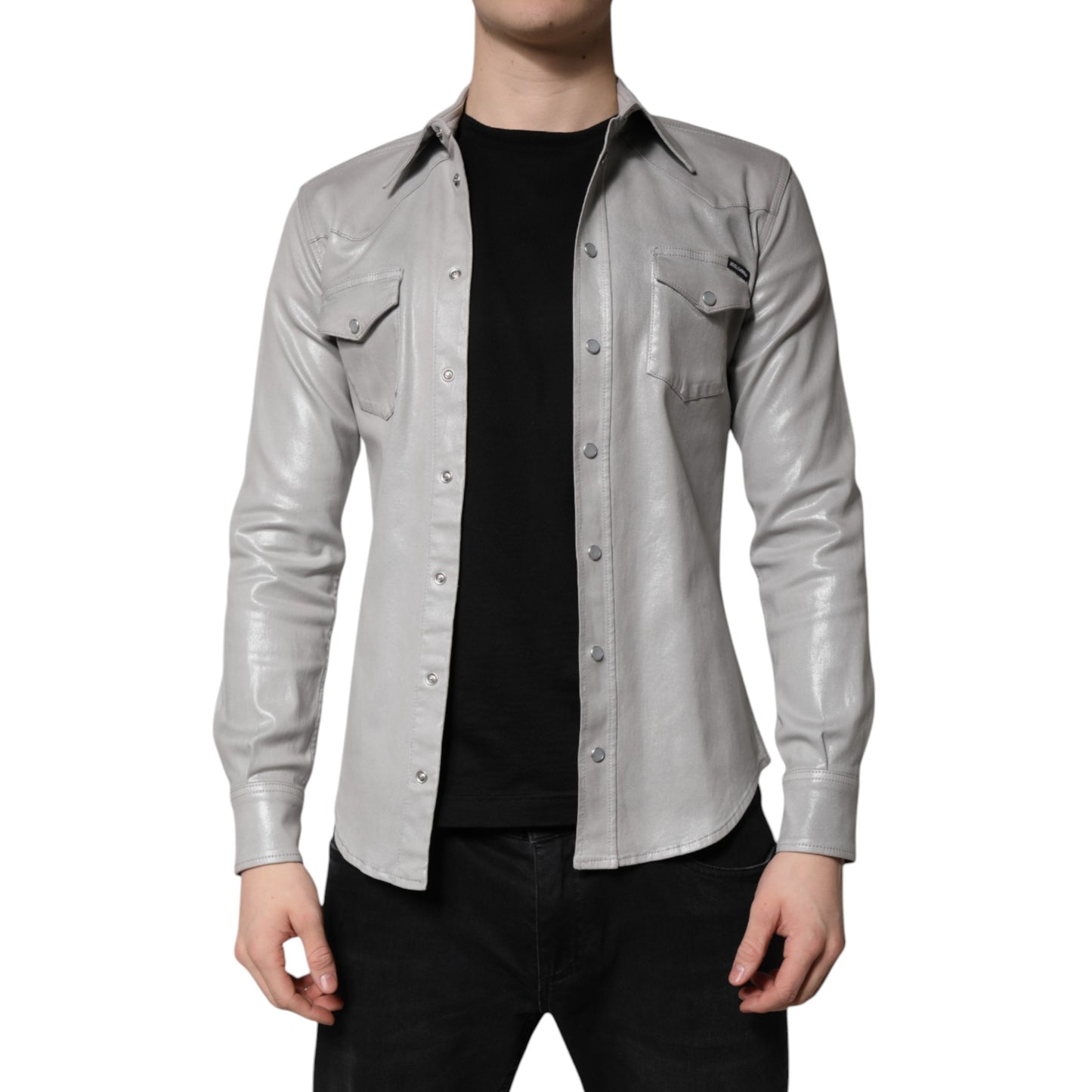 Dolce &amp; Gabbana – Button-Down-Hemd aus Baumwolle in Metallic-Grau