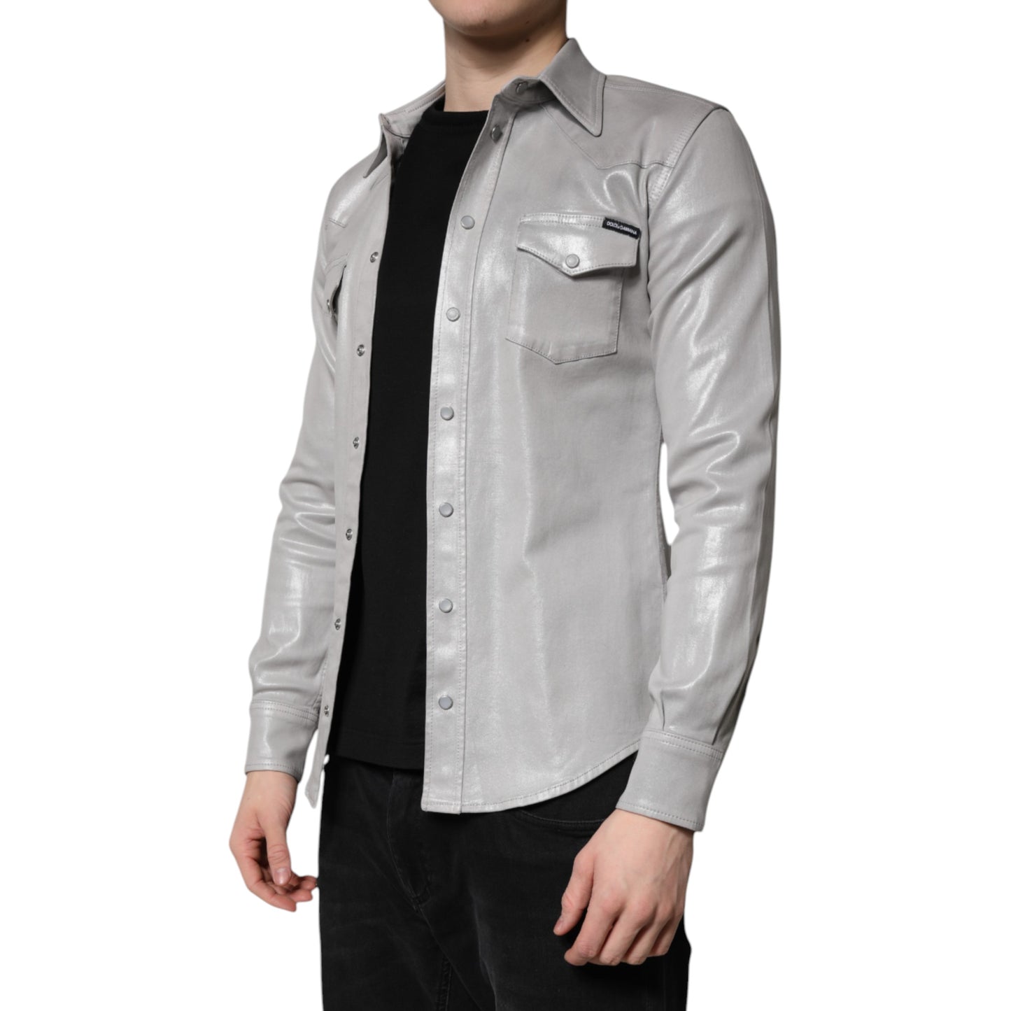 Dolce &amp; Gabbana – Button-Down-Hemd aus Baumwolle in Metallic-Grau