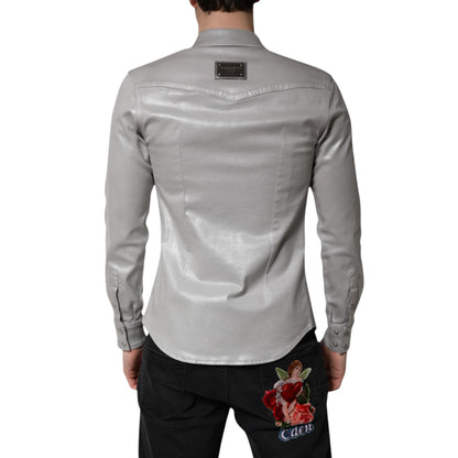 Dolce &amp; Gabbana – Button-Down-Hemd aus Baumwolle in Metallic-Grau