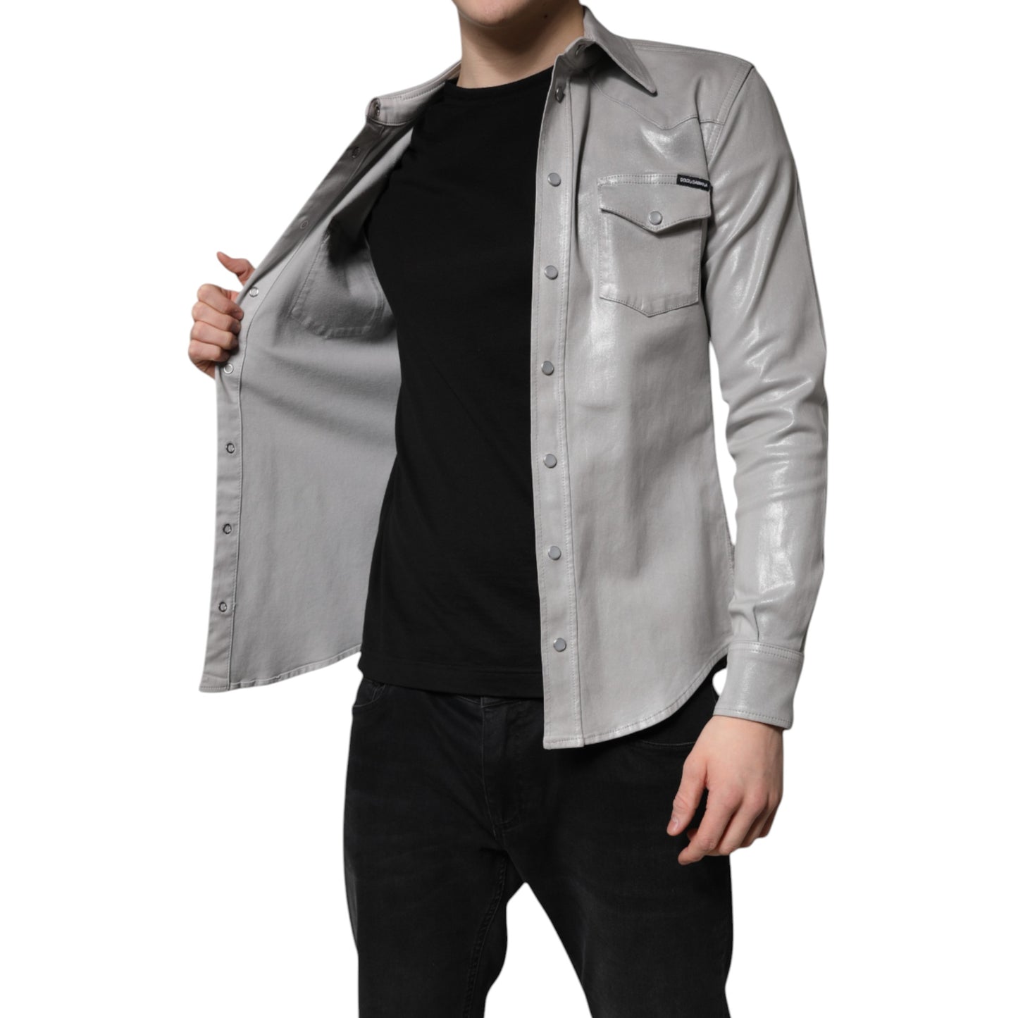 Dolce &amp; Gabbana – Button-Down-Hemd aus Baumwolle in Metallic-Grau