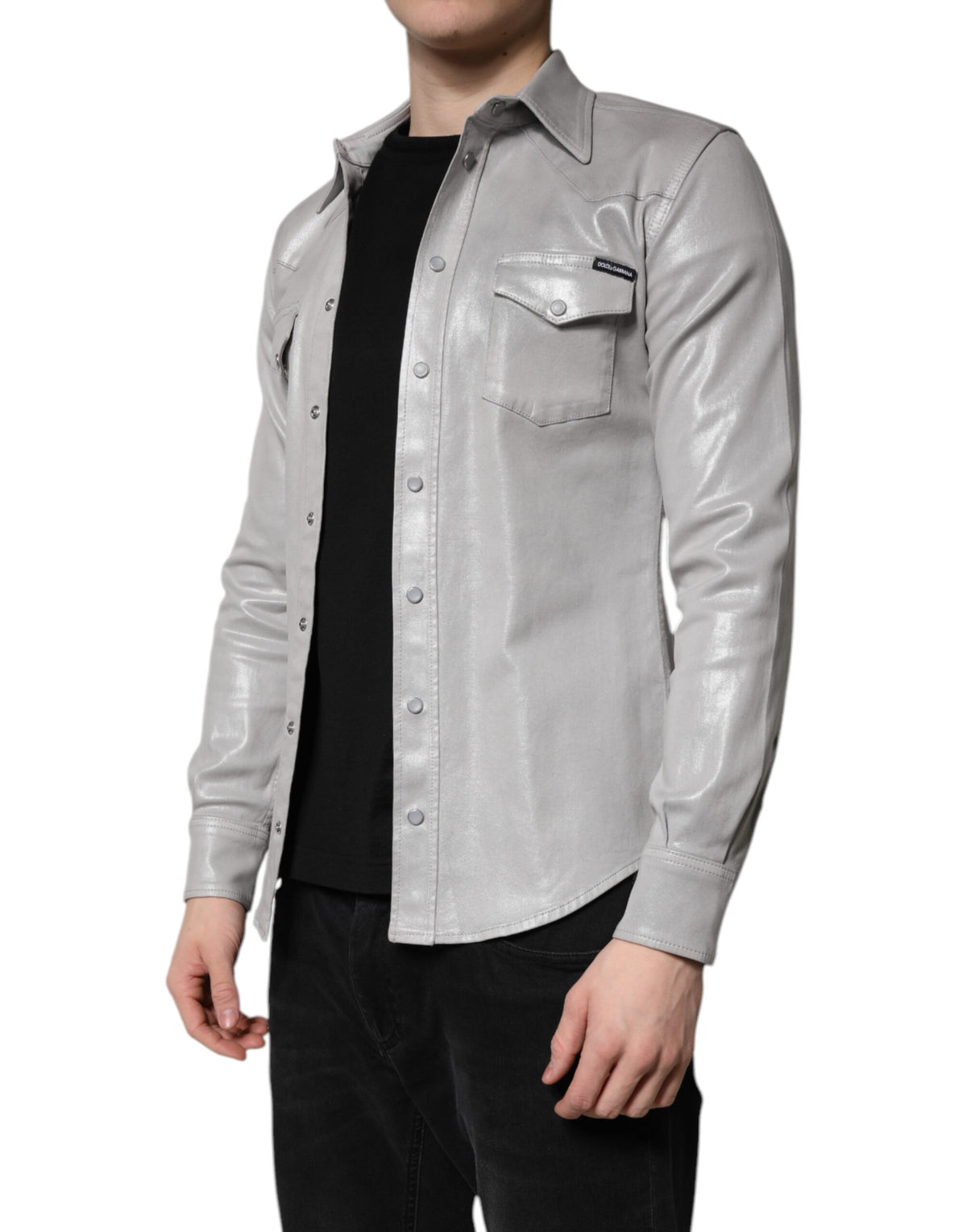 Dolce &amp; Gabbana – Button-Down-Hemd aus Baumwolle in Metallic-Grau