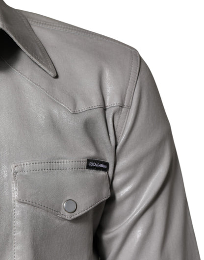 Dolce &amp; Gabbana – Button-Down-Hemd aus Baumwolle in Metallic-Grau