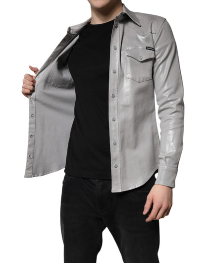 Dolce &amp; Gabbana – Button-Down-Hemd aus Baumwolle in Metallic-Grau