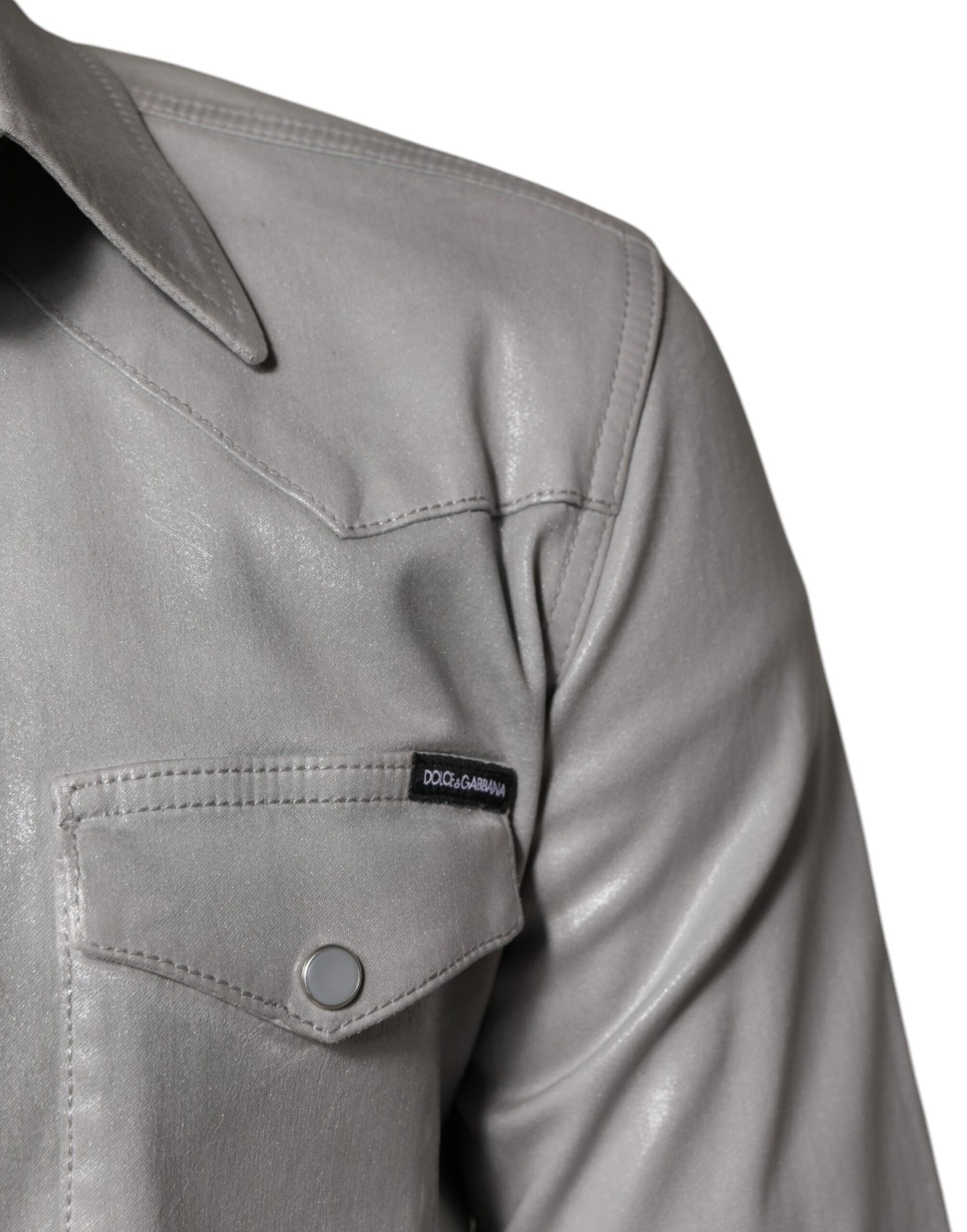 قميص دولتشي آند غابانا القطني الرمادي المعدني بأزرار