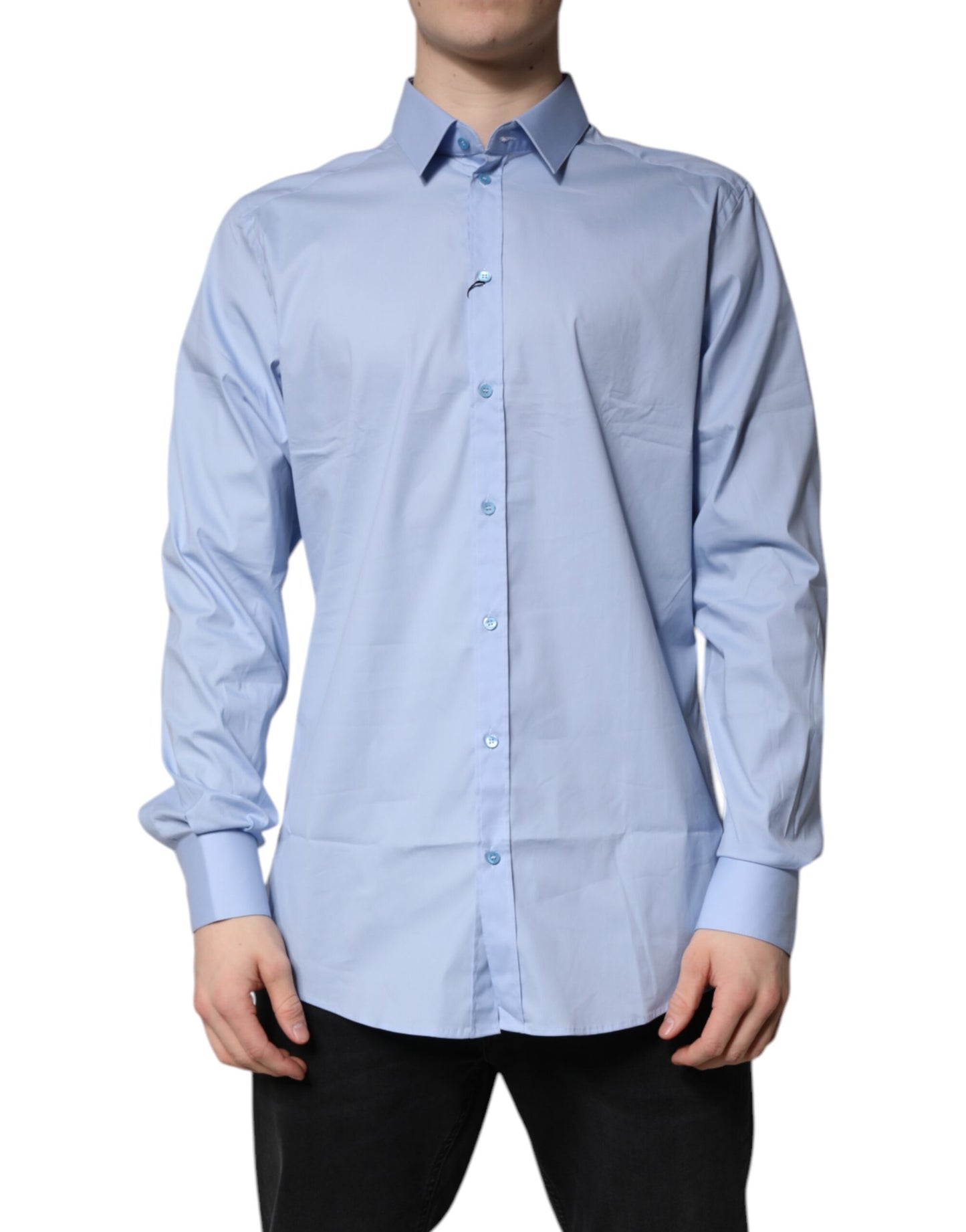 Dolce & Gabbana Light Blue Cotton GOLD Dress Formal Shirt