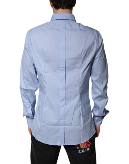 Dolce & Gabbana Light Blue Cotton GOLD Dress Formal Shirt