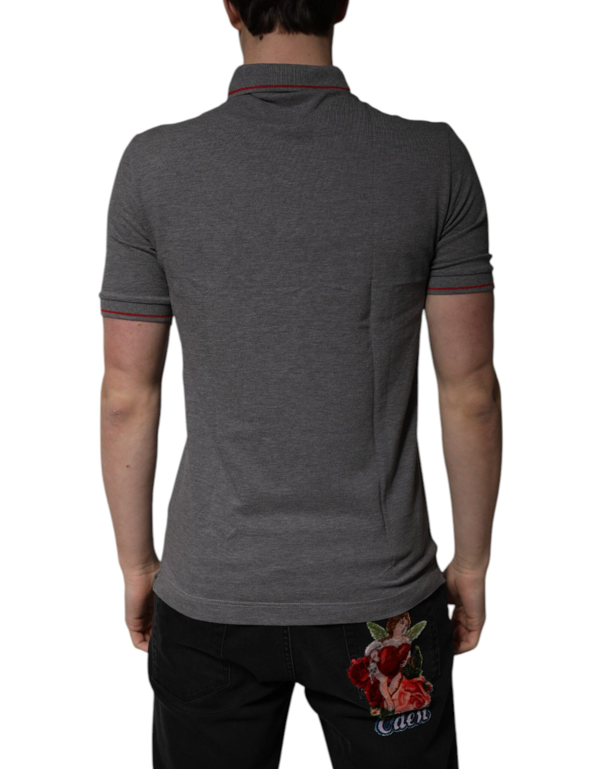 Dolce &amp; Gabbana – Poloshirt aus grauer Baumwolle mit Kronenkragen