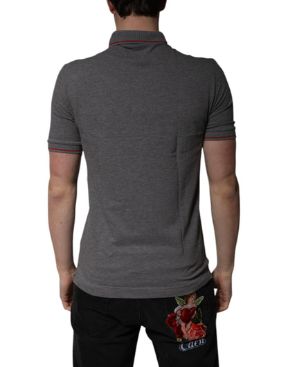 Dolce &amp; Gabbana – Poloshirt aus grauer Baumwolle mit Kronenkragen