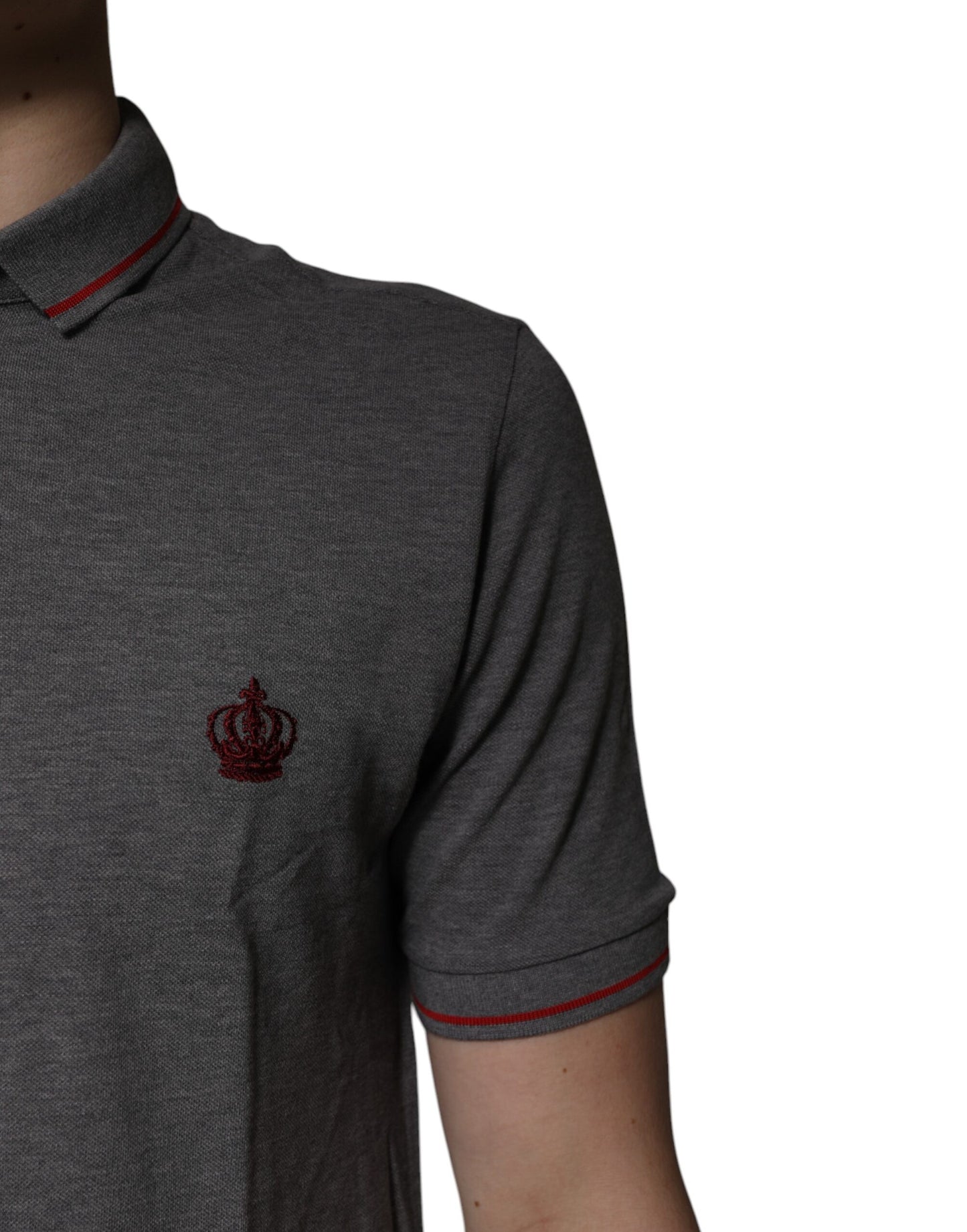 Dolce & Gabbana Gray Cotton Crown Collared Polo T-shirt