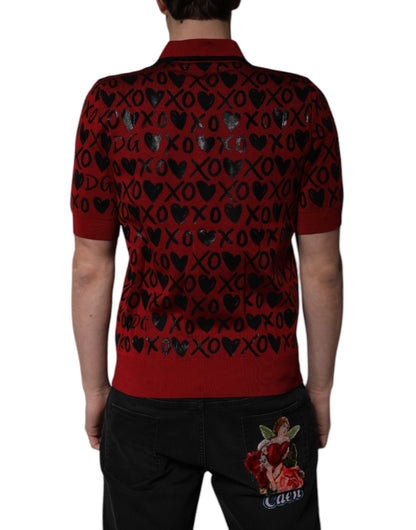 Dolce &amp; Gabbana – Rotes XOXO-Poloshirt aus Baumwolle mit Kragen