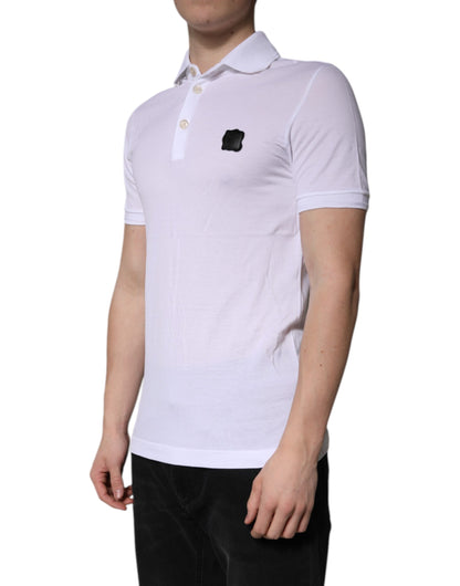 Dolce & Gabbana White Cotton Logo Collared Polo T-shirt