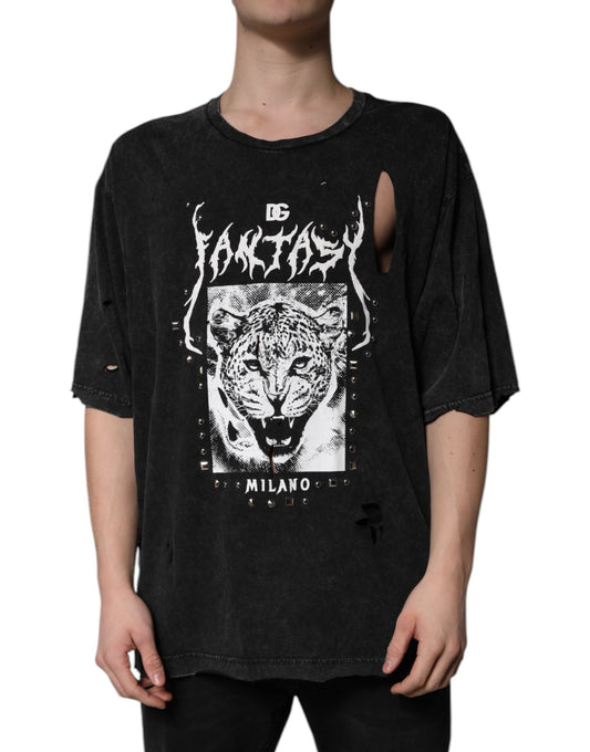 Dolce &amp; Gabbana – Schwarzes Baumwoll-T-Shirt mit Rundhalsausschnitt und grafischem Print