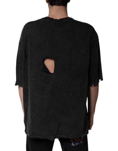 Dolce &amp; Gabbana – Schwarzes Baumwoll-T-Shirt mit Rundhalsausschnitt und grafischem Print